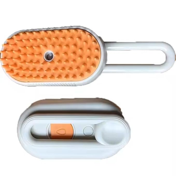 3-in-1 Steam Pet Brush for Cats & Dogs โ Self-Cleaning Grooming Comb with Spray Mist, Massage & Shedding, Rechargeable USB, Anti-Static, Foldable Handle โ White (WHITE)
