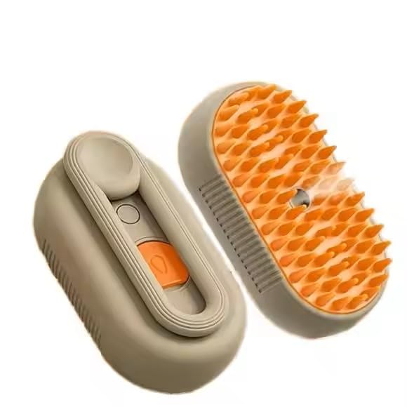 3-in-1 Steam Pet Brush for Cats & Dogs โ Self-Cleaning Grooming Comb with Spray Mist, Massage & Shedding, Rechargeable USB, Anti-Static, Foldable Handle (TAN)