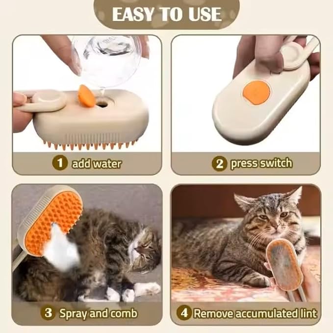3-in-1 Steam Pet Brush for Cats & Dogs โ Self-Cleaning Grooming Comb with Spray Mist, Massage & Shedding, Rechargeable USB, Anti-Static, Foldable Handle โ White (WHITE)