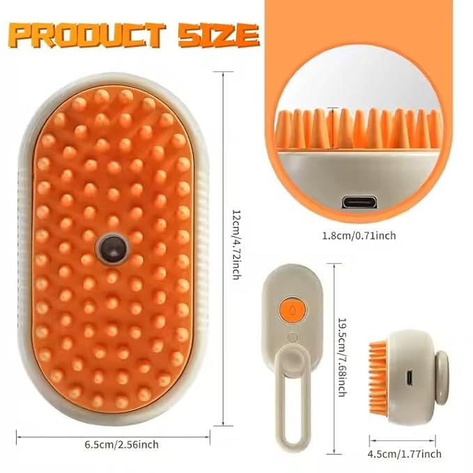 3-in-1 Steam Pet Brush for Cats & Dogs โ Self-Cleaning Grooming Comb with Spray Mist, Massage & Shedding, Rechargeable USB, Anti-Static, Foldable Handle (TAN)