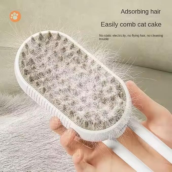 3-in-1 Steam Pet Brush for Cats & Dogs โ Self-Cleaning Grooming Comb with Spray Mist, Massage & Shedding, Rechargeable USB, Anti-Static, Foldable Handle โ White (WHITE)