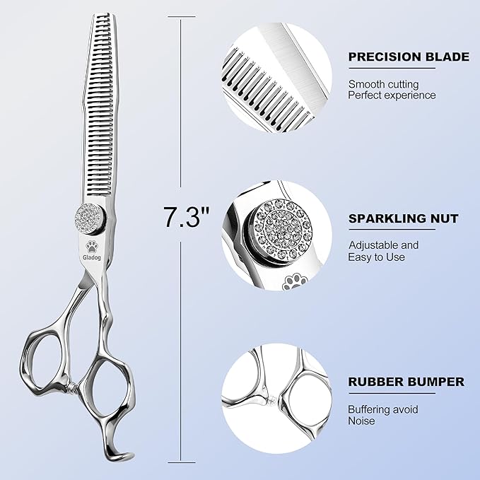 GLADOG 6.5" 9CR Thinning Shears for Dogs - Professional Dog Thinning Scissors with Luxurious Diamond Pivot Nut, Ideal Dog Grooming Scissors for Reducing Bulk, Dog Shears,Dogs Scissor for Grooming